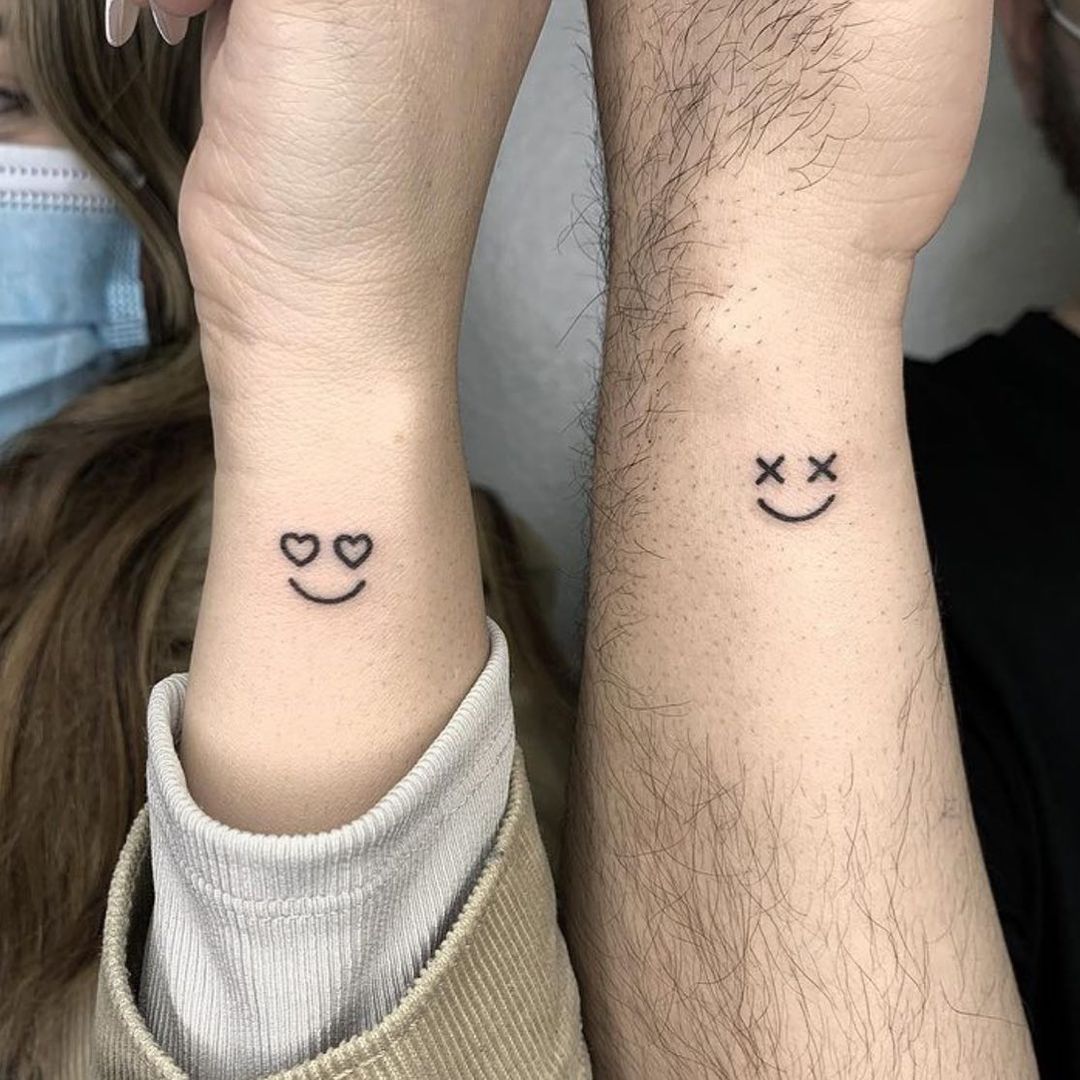 smiley face simple couple tattoo