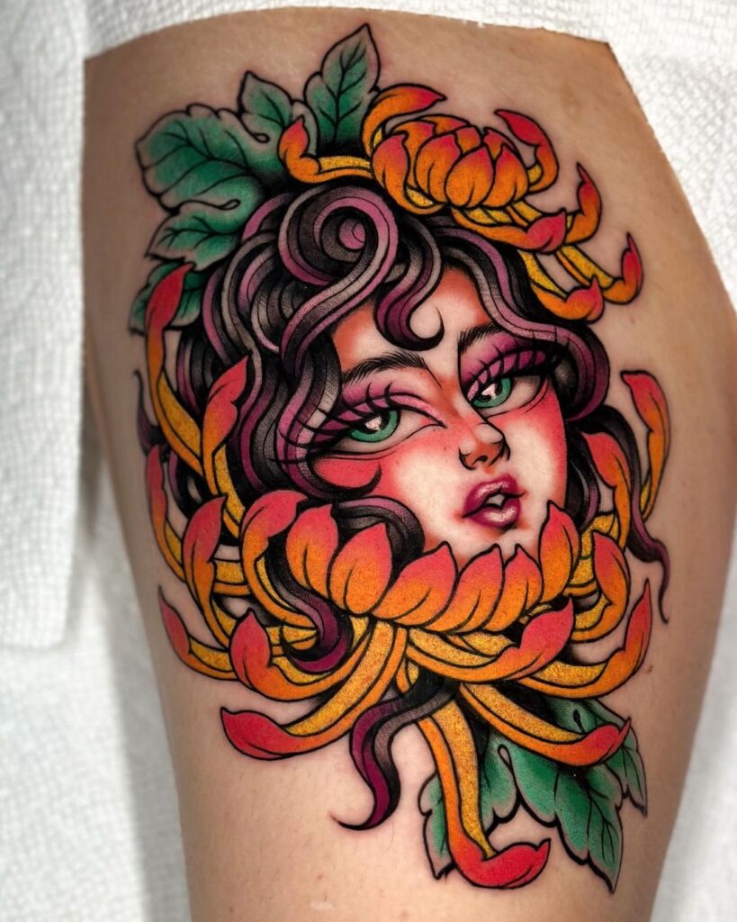 American Traditional Girl Tattoo