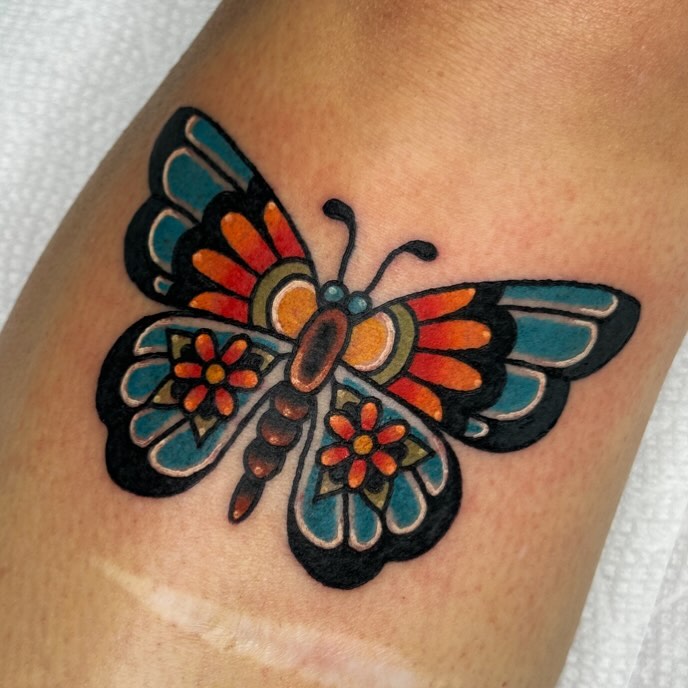 American Traditional Butterfly Tattoo