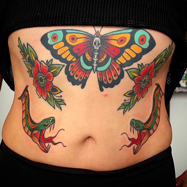 American Traditional Stomach Tattoo