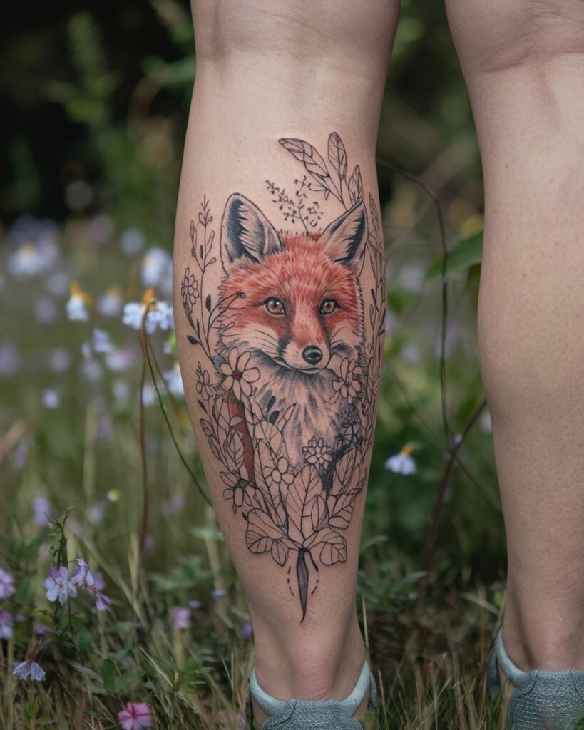 Fox & Flowers Tattoo