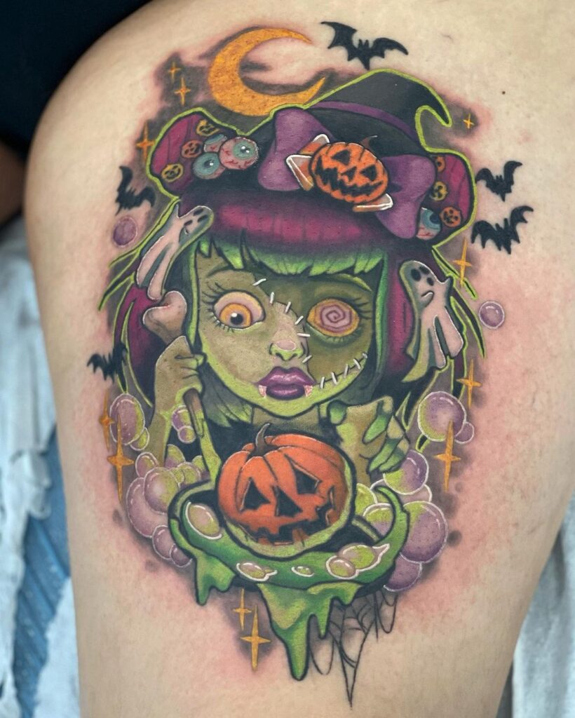 Cute Haunted Witch Tattoo