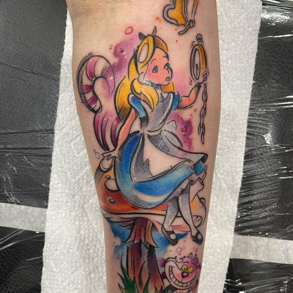 Alice in Wonderland Watercolor Tattoo