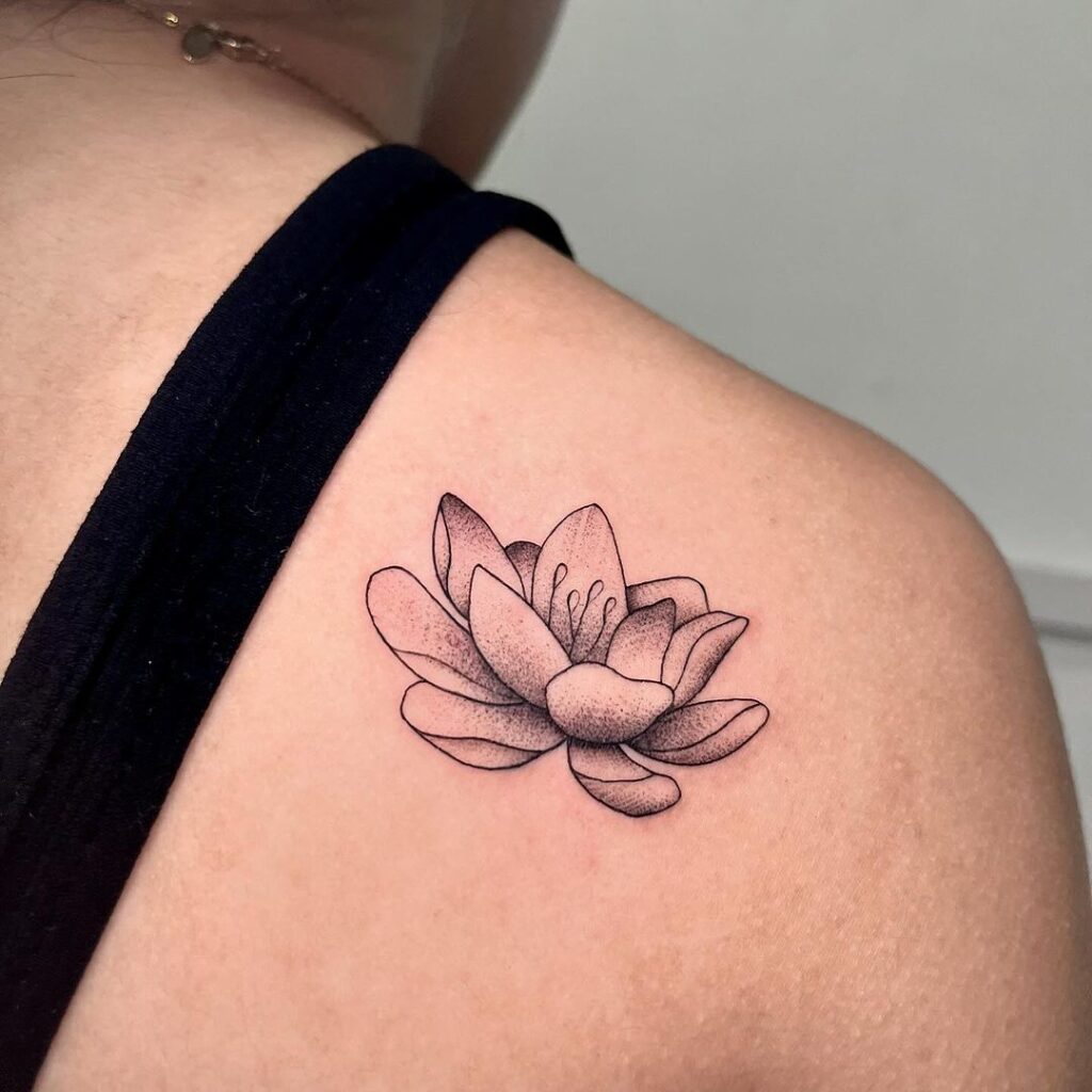 Subtle Shoulder Lotus Flower Tattoo