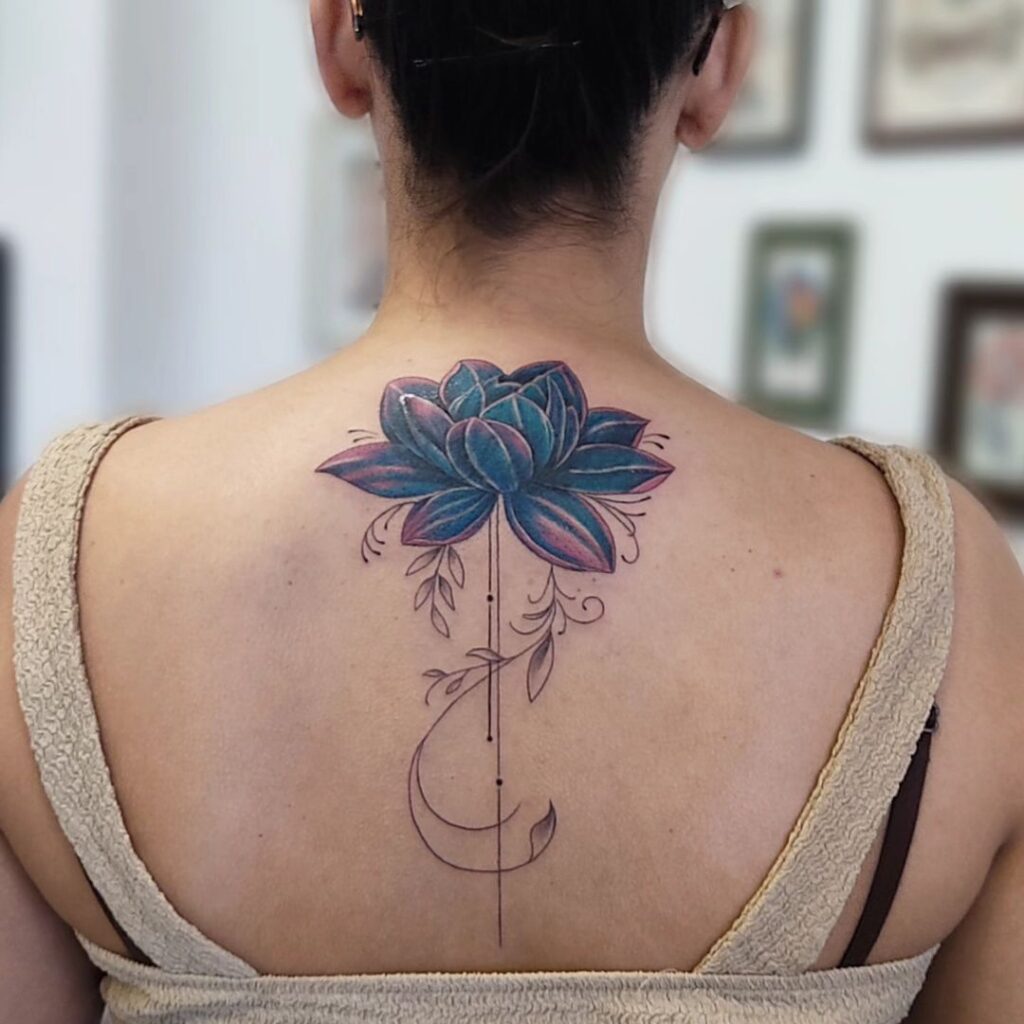 Vibrant Lotus Back Tattoo