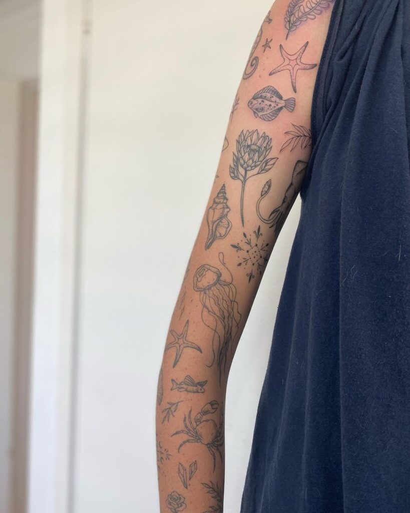 Ocean-Inspired Patchwork Tattoo