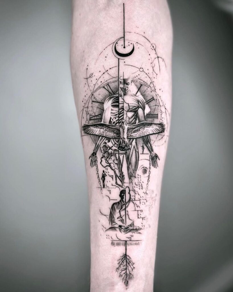 accessing higher consciousness through meditations spiritual arm tattoo