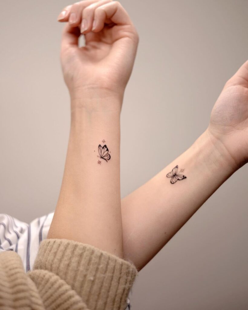 symmetrical butterfly wrist tattoo