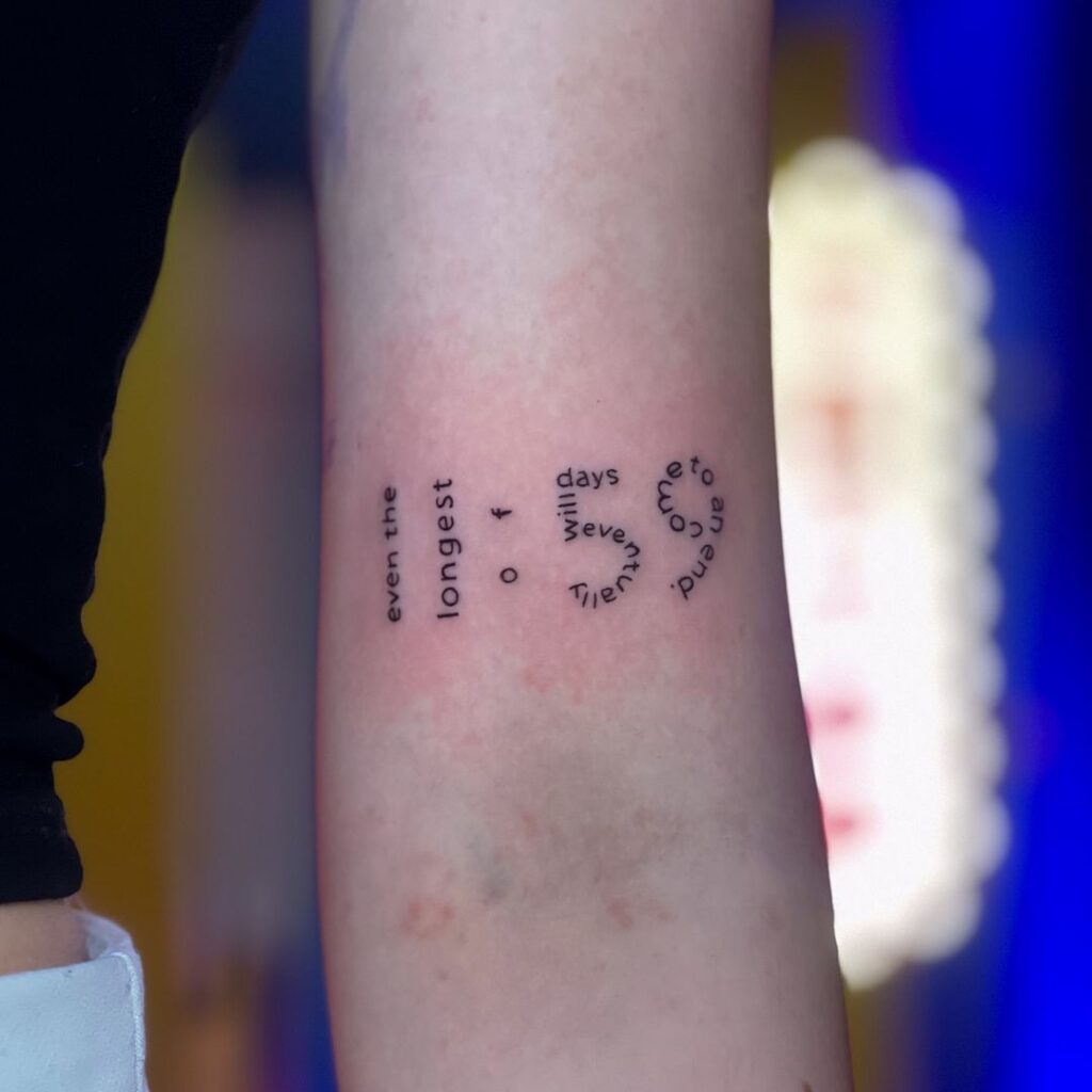 Unique Number-Shaped Lettering Tattoo