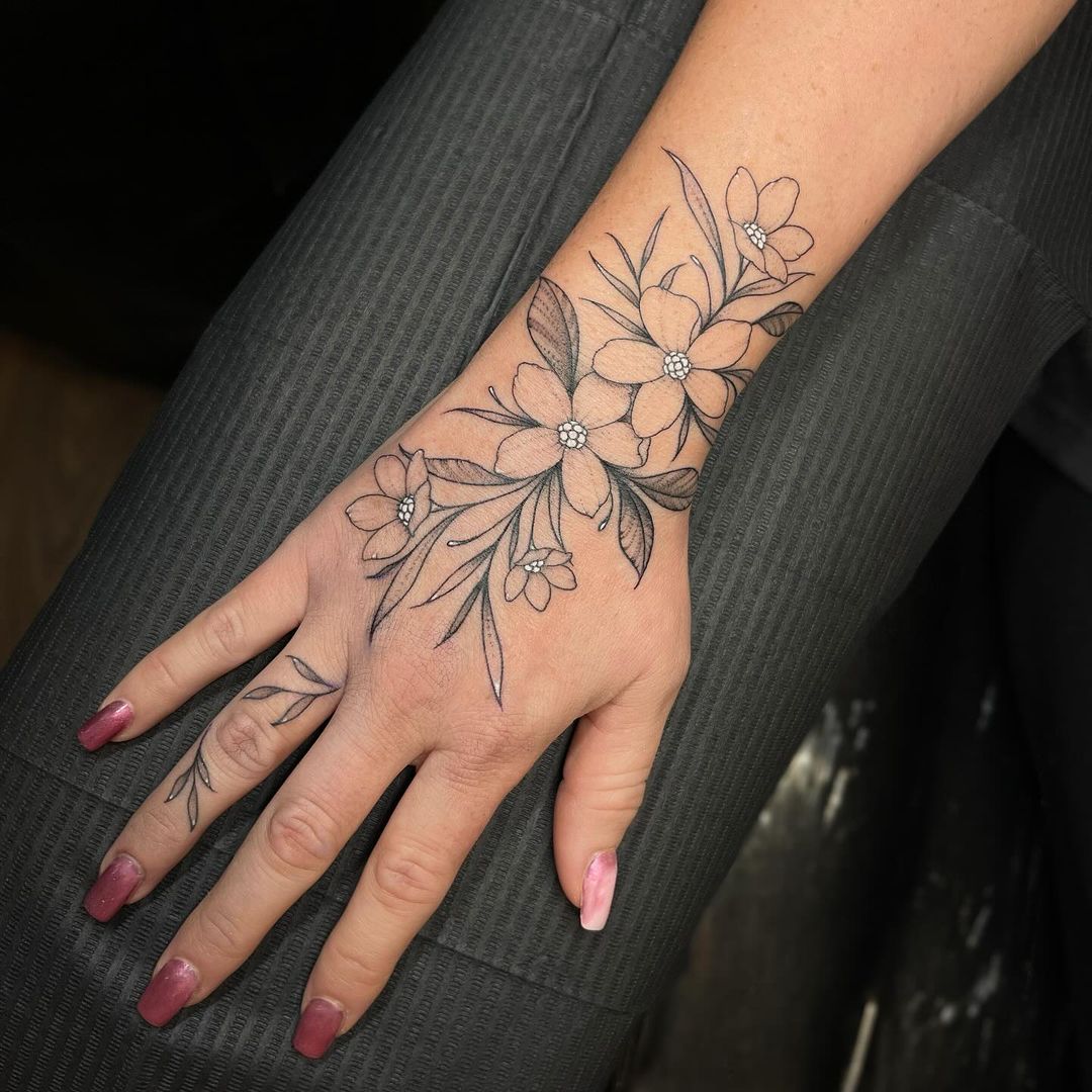 floral design on hand and finger
