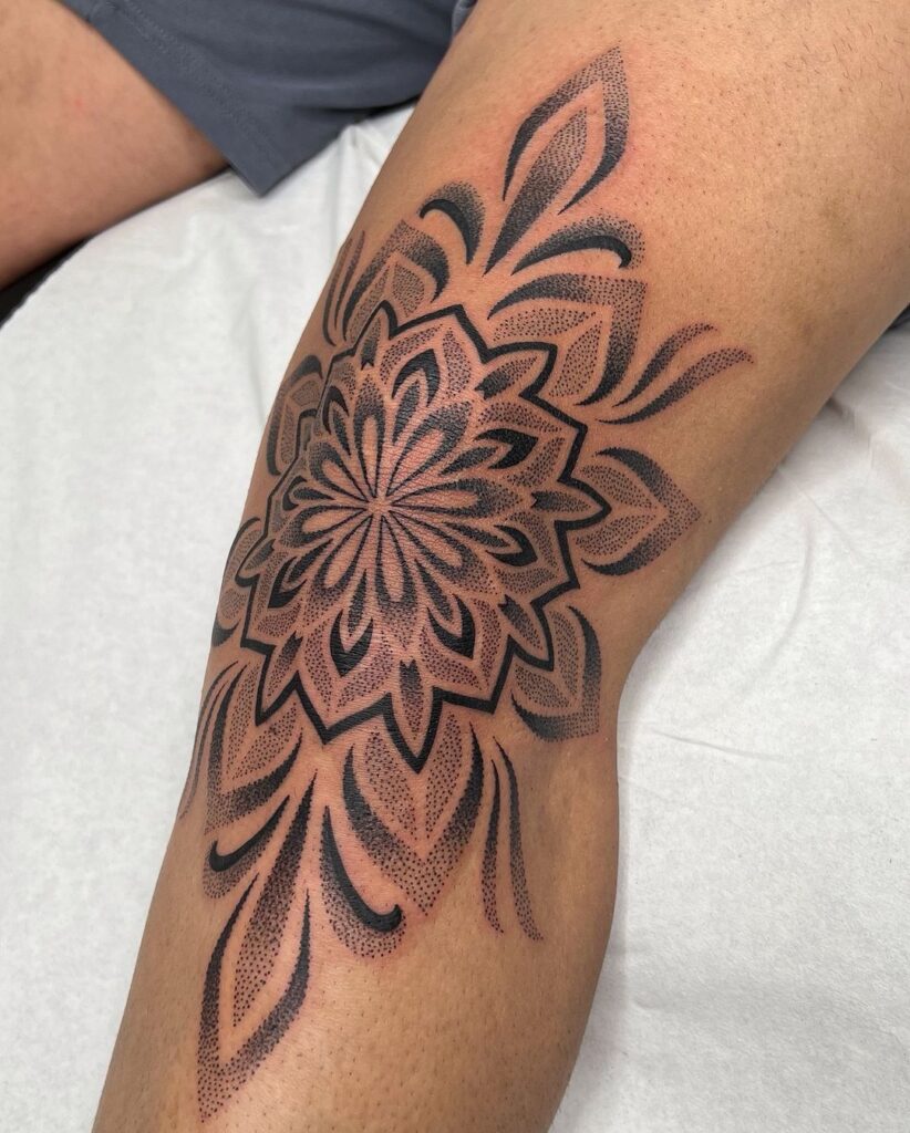Dotwork Mandala Knee Tattoo
