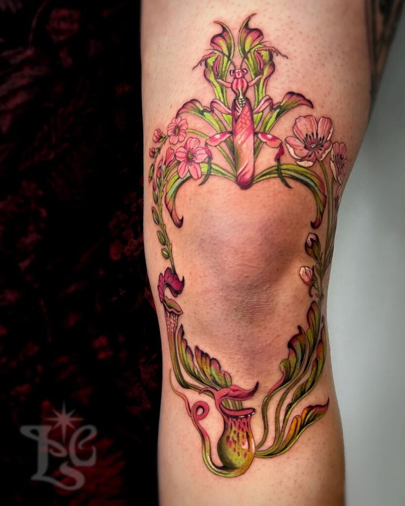 Floral Frame Knee Tattoo