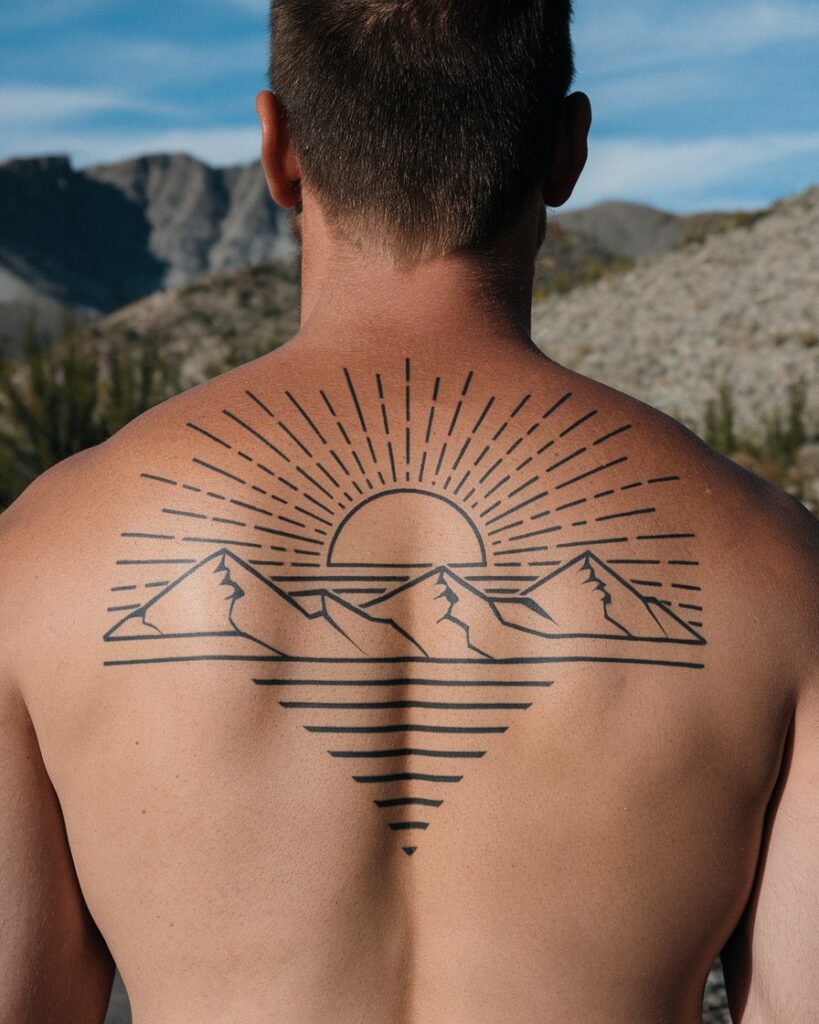 Sun Rising Behind Mountains Tattoo