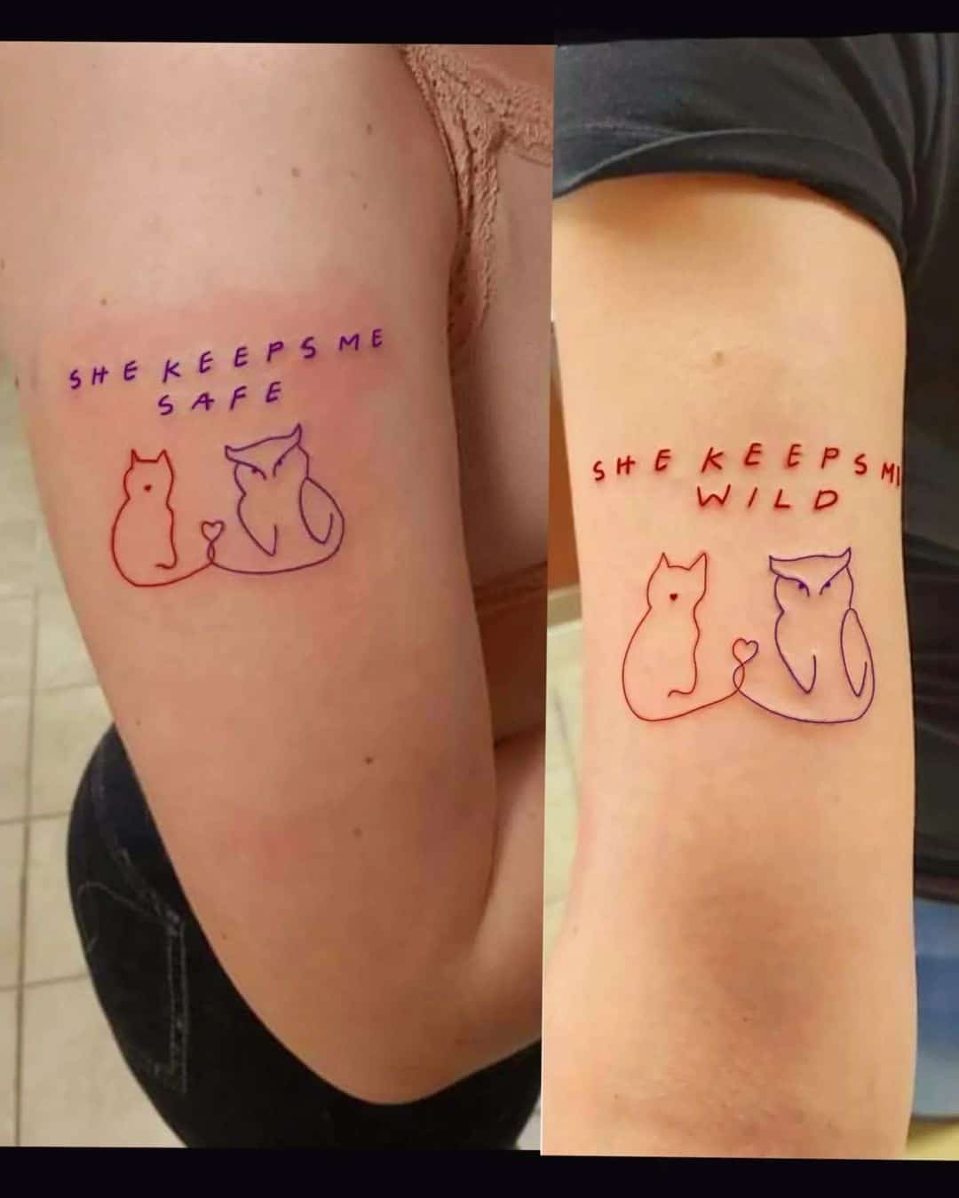 Keeps me safe&wild matching besties tatto