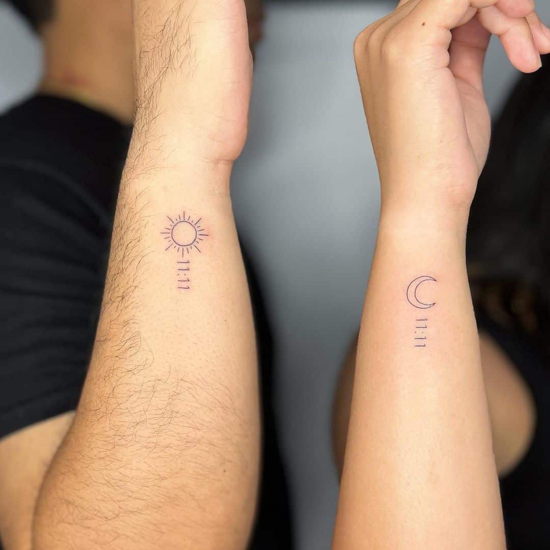 Personalized sun and moon matching BFF tattoo