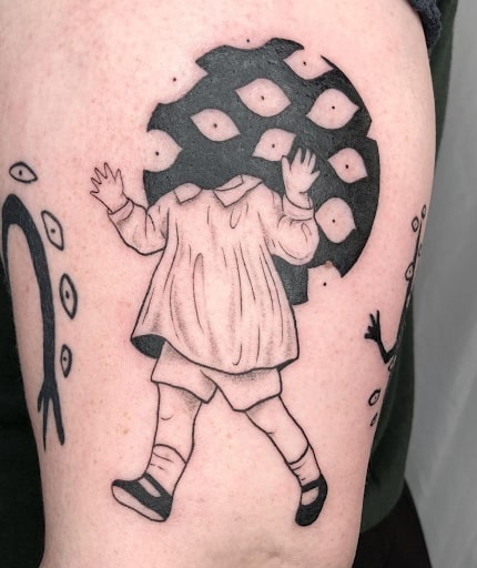 Young boy with an altered head