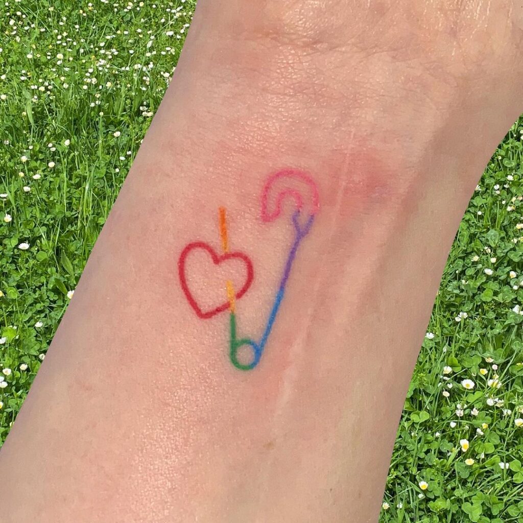 Colorful Safety Pin Tattoo