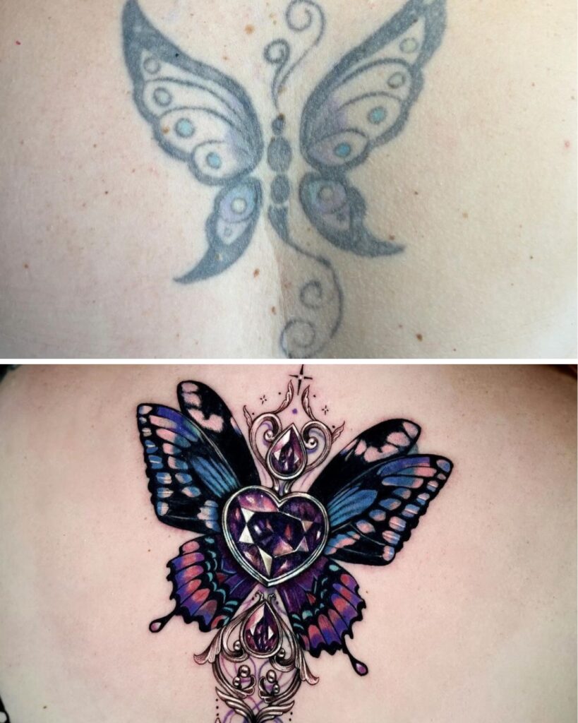 Colorful Butterfly Cover-Up Tattoo