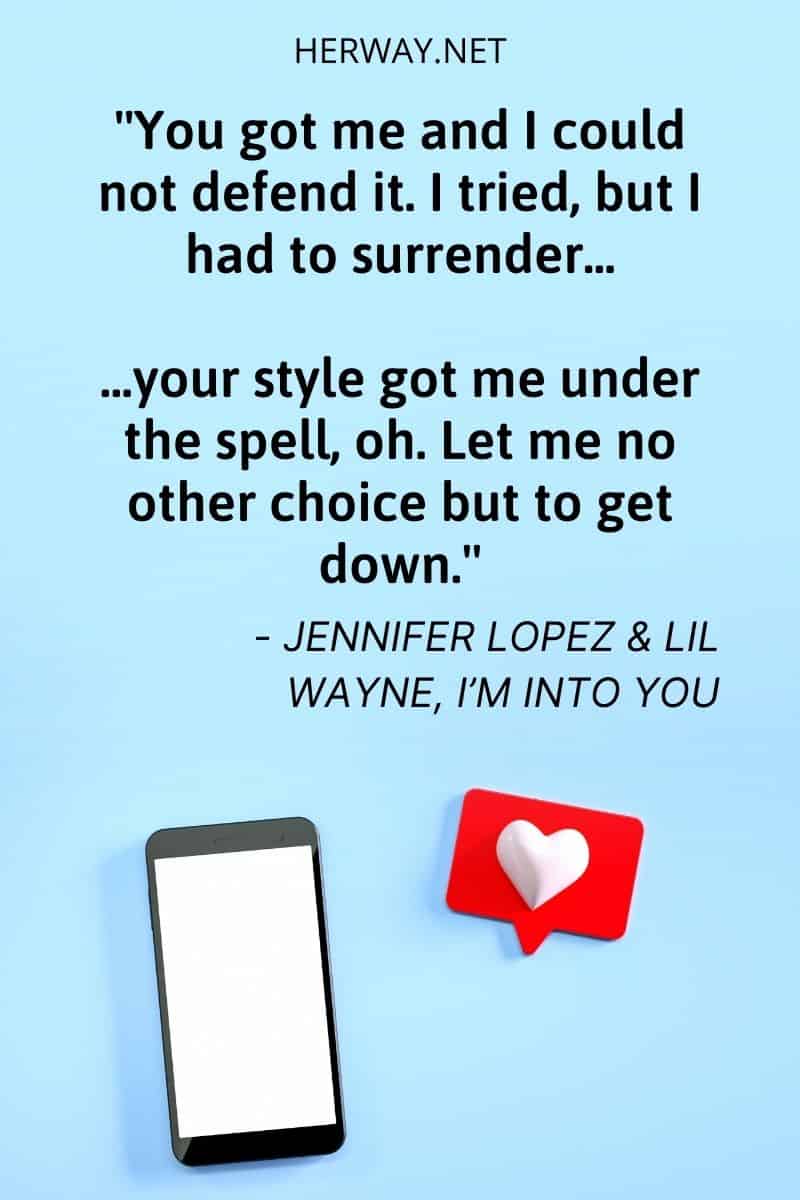 ''You caught me and I could not defend it. I tried, but I had to surrender - your style got me under the spell, oh. No other choice but to give in.''