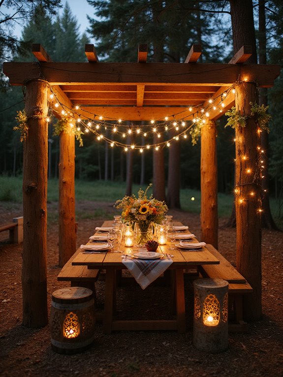 cozy campfire inspired wedding lighting
