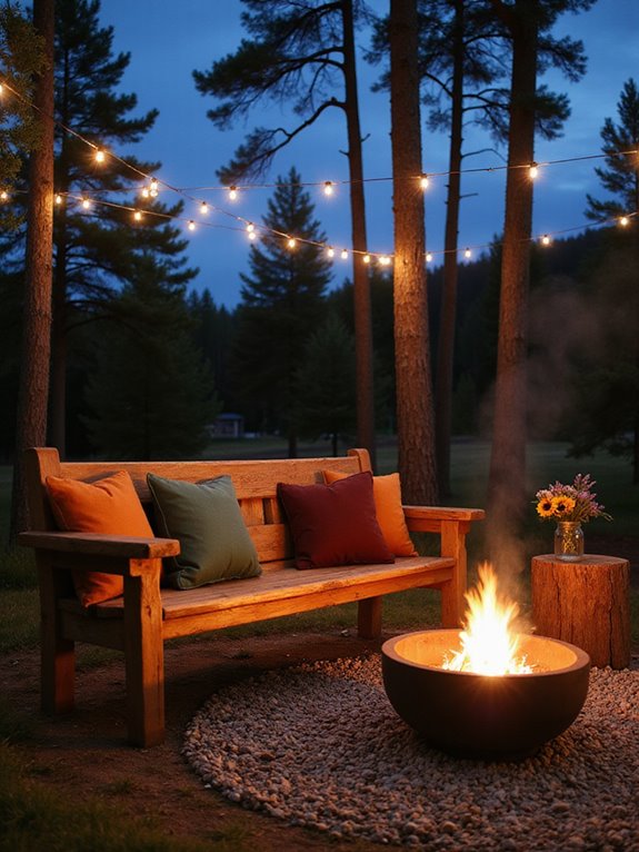 cozy rustic wooden benches