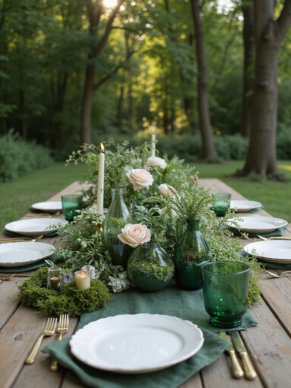 elegant monochromatic green centerpieces