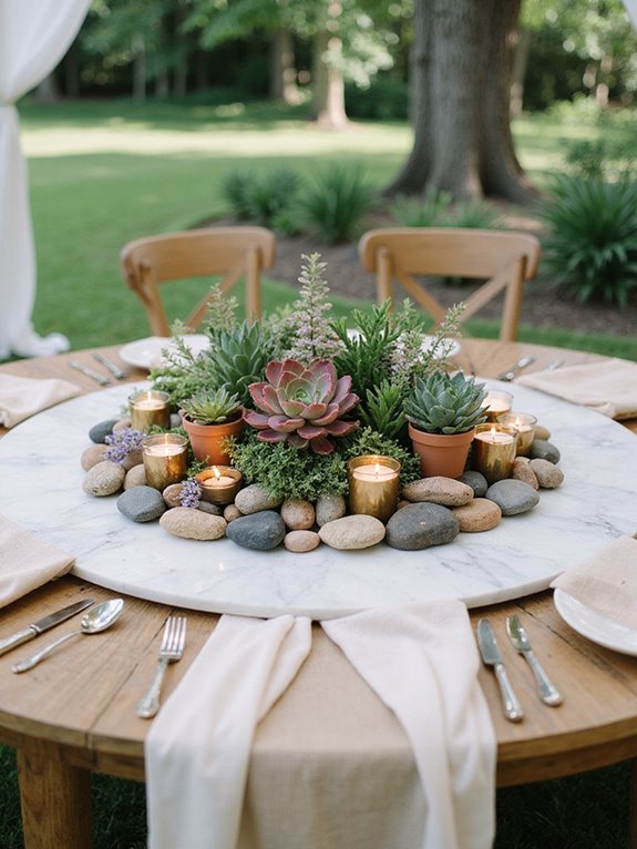 elegant stone succulent centerpieces