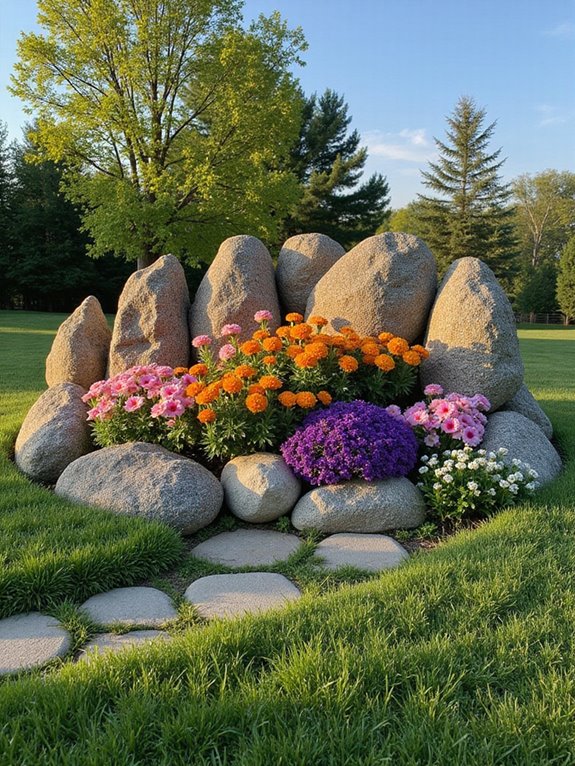framing flower bed stones