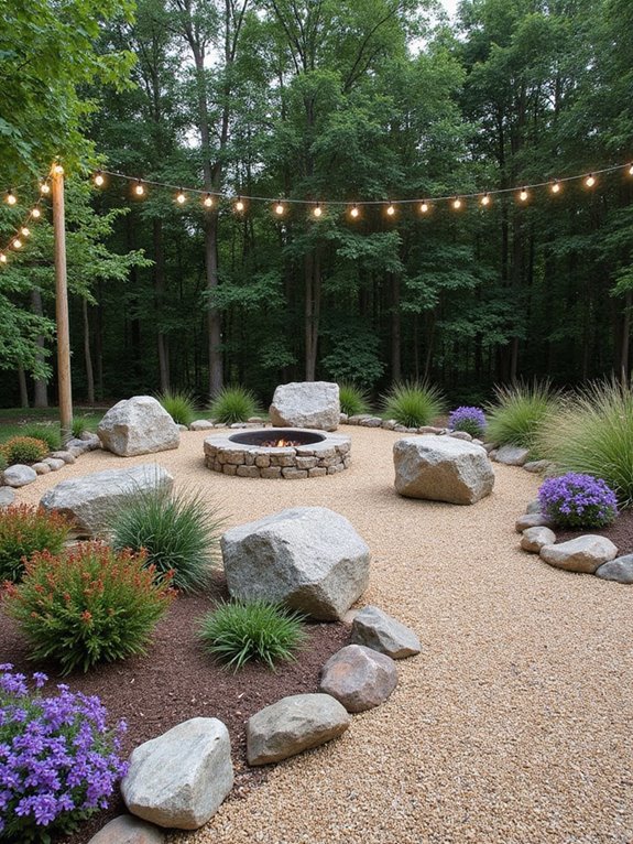 gravel patio with rock accents