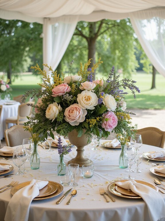 lush floral arrangements enhance ambiance