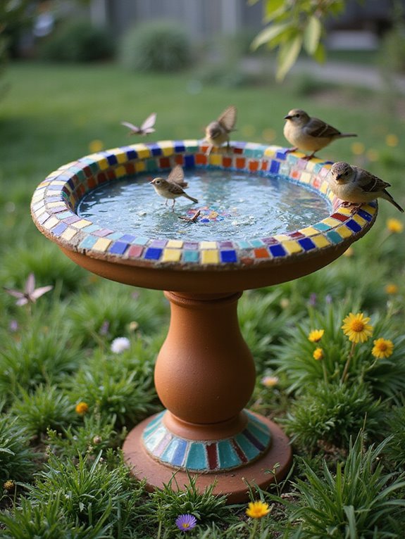 mosaic tile bird bath