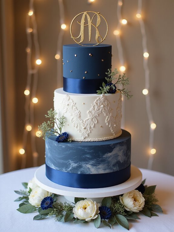 navy accented wedding cake elegance