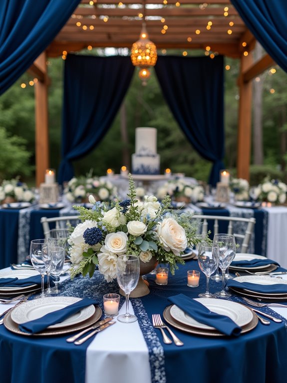 navy drapery and linens