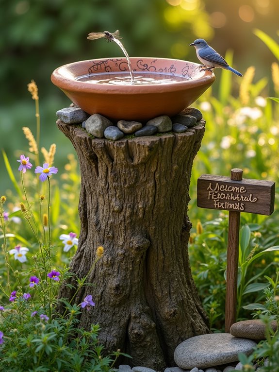 rustic log bird bath creation