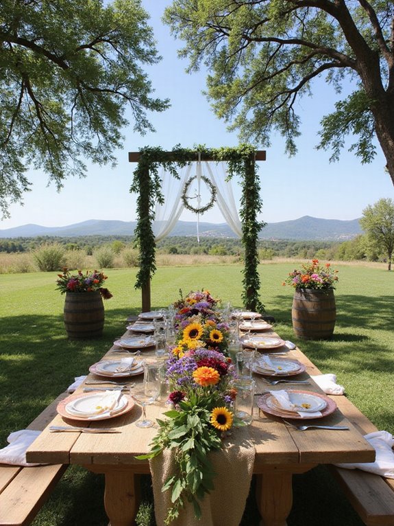 seasonal flowers enhance rustic decor