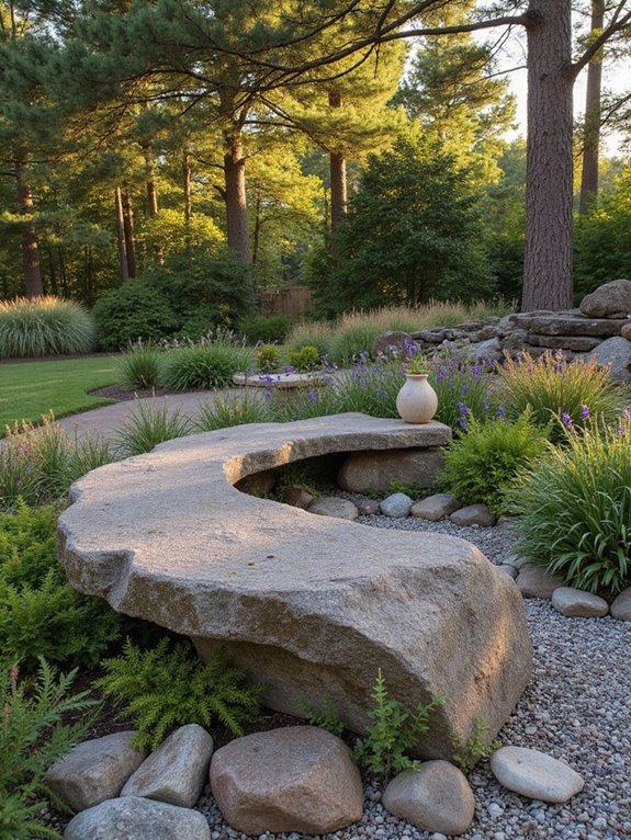 stone benches enhance gardens