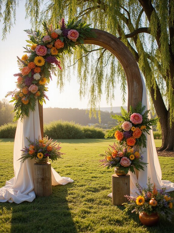 vibrant floral ceremony arches
