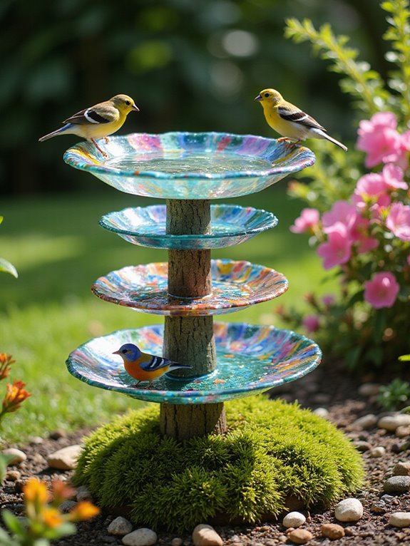 vibrant glass plate birdbath