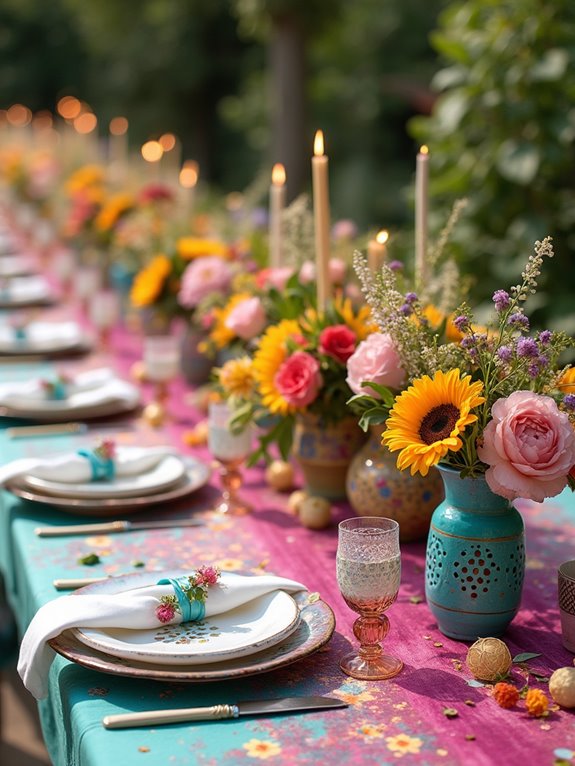 vibrant linens enhance decor