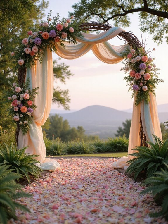 whimsical pastel wedding arch