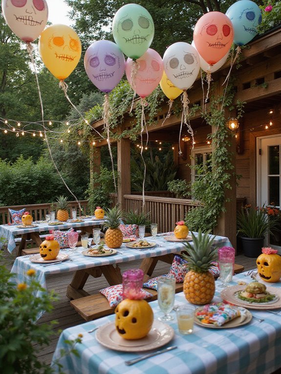 colorful skull balloon decor