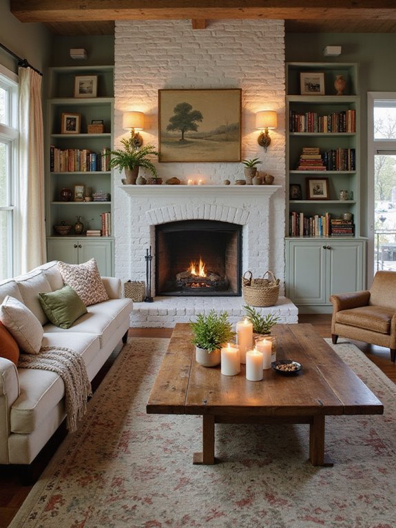 cozy fireplace gathering space