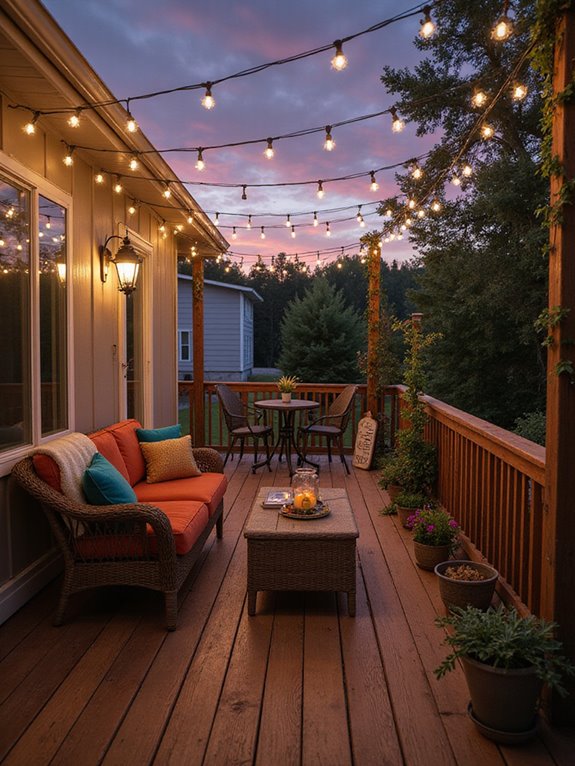 cozy porch with string lights