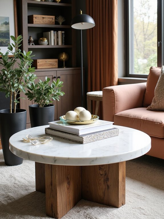 marble wood faux greenery