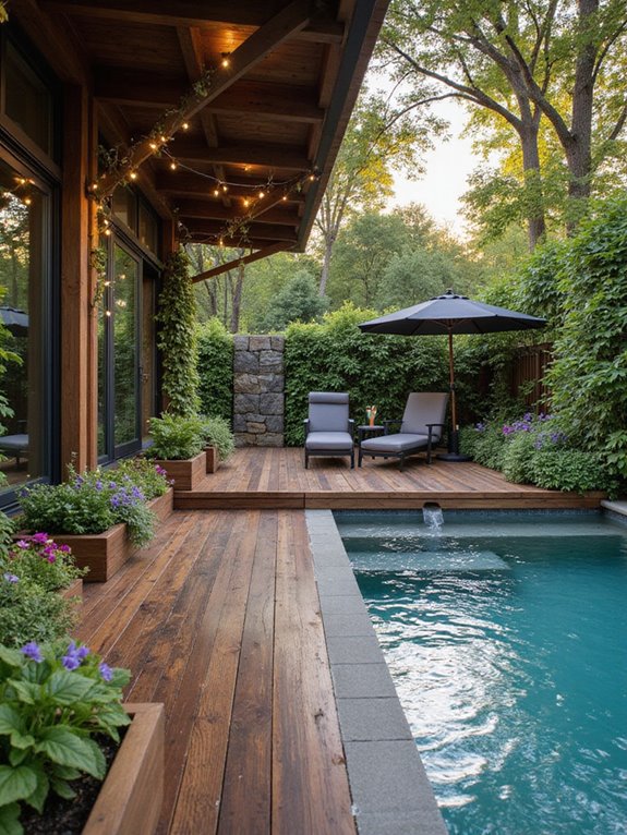 poolside deck with planters
