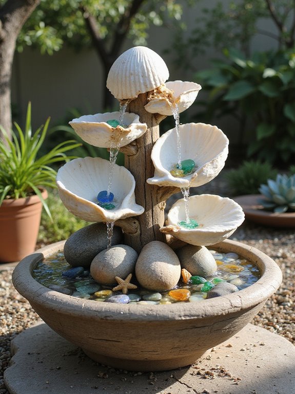 seashell fountain garden decor
