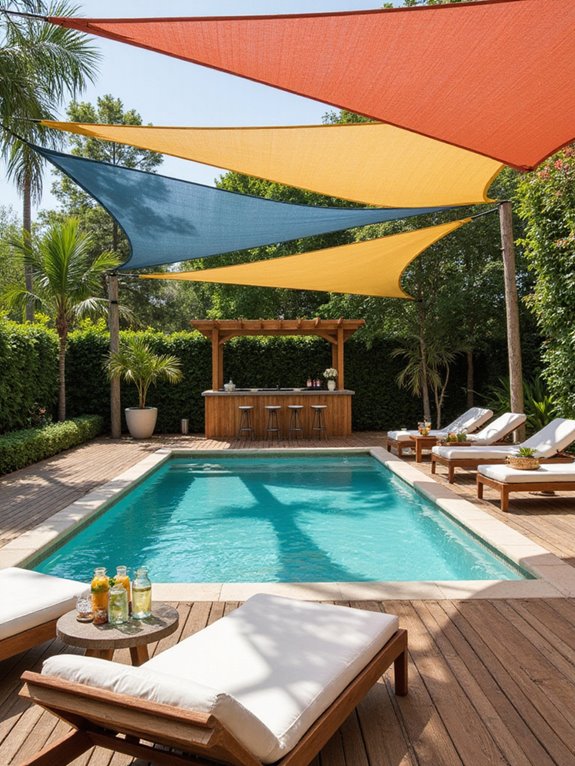 sun loungers and shade sails