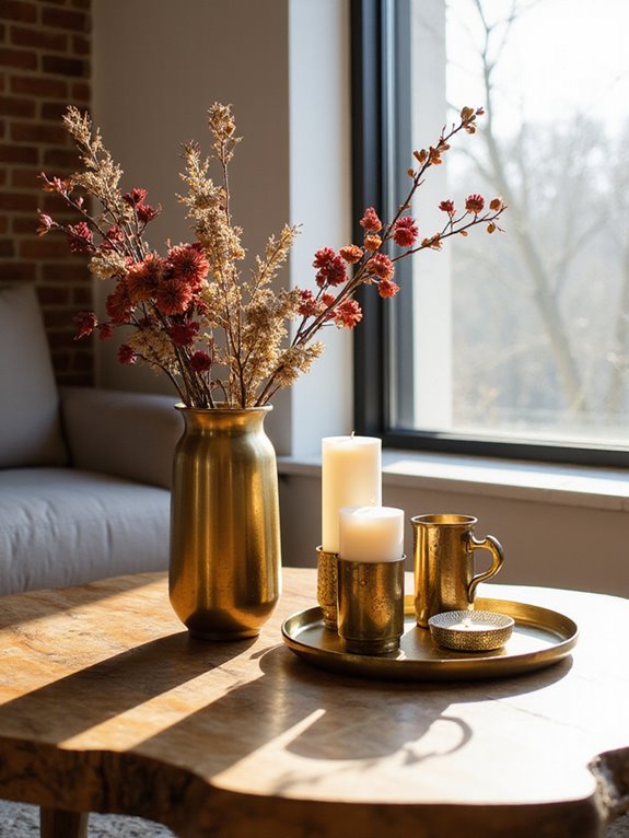 textured brass table accents