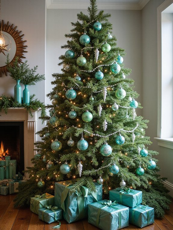 aqua themed christmas tree decor