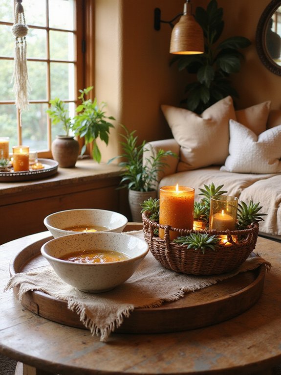boho layered tray decor